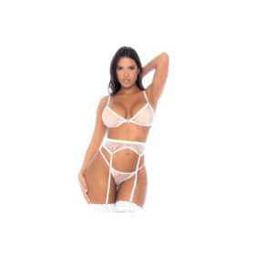 Ensemble 3 pièces en dentelle blanche avec perles 